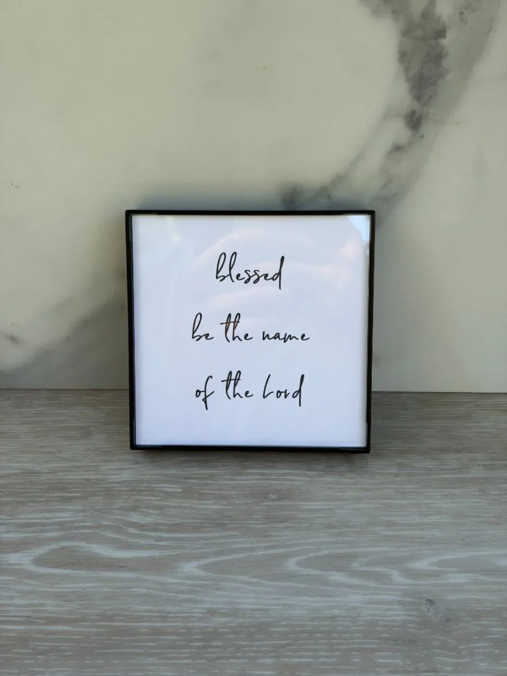 Blessed Be The Name Of The Lord Framed Art Print 4x4 Black Christian Tiered Tray